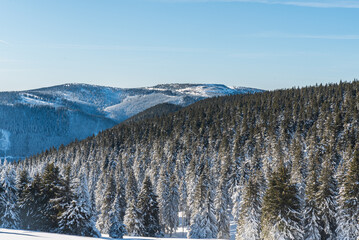 Dlouhe strane, Vresnik and Mravenecnik hills from Svycarna in winter Jeseniky mountains