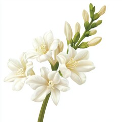 Obraz premium Elegant White Blossoms with Green Buds on a Sturdy Stem Representing Purity and Freshness in Nature's Beauty