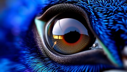 Naklejka premium Close-up Macro Photography of a Peacock's Eye, Stunning Detail and Vivid Colors, Nature's Masterpiece