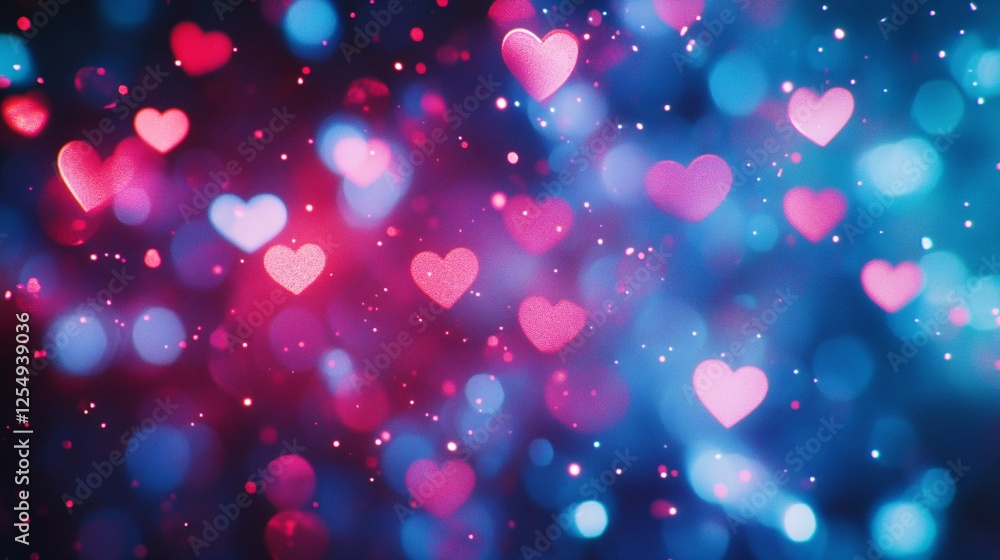 Poster a dazzling array of hearts in shades of pink and blue, creating a romantic and festive atmosphere.