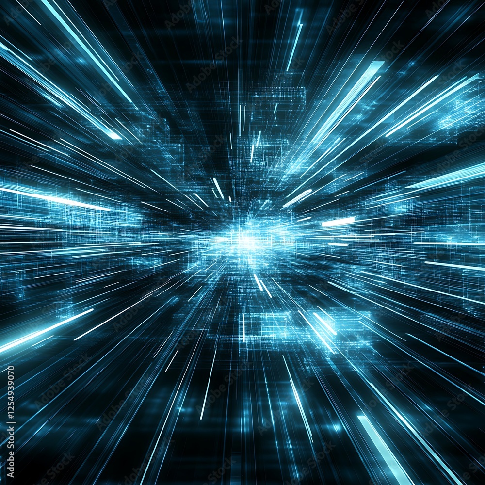 Poster digital data stream information network futuristic communication system cyber tunnel visualization