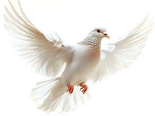 Obraz premium white dove spreads its graceful wings in flight, symbolizing peace and purity, freedom on a white background
