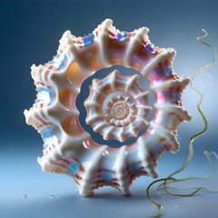 Obraz premium sea shell on blue background, seashell captivates with its stunning patterns, beautiful colors, and mysterious tales of endless ocean it holds within its enchanting shell,sea shell on black backgroun