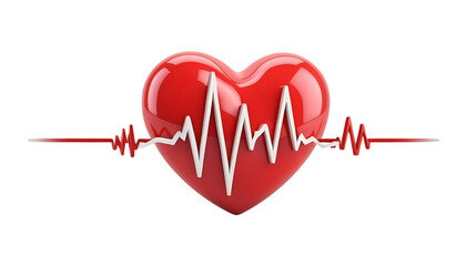  3d Red heart and heartbeat wave png