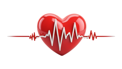  3d Red heart and heartbeat wave png