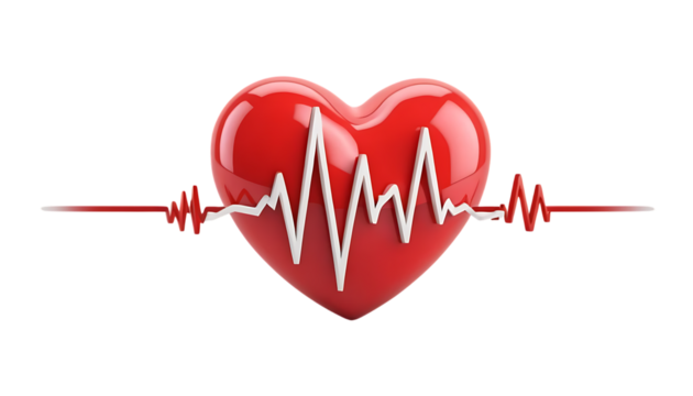  3d Red heart and heartbeat wave png
