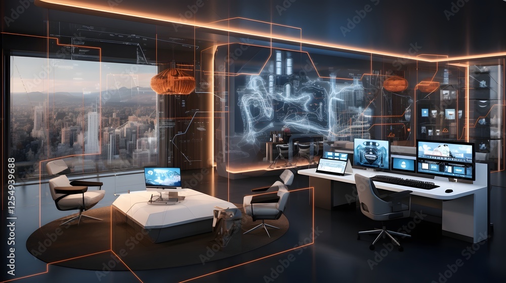 Aufkleber sophisticated smart home office equipped with ai powered assistants and internet of things devices f