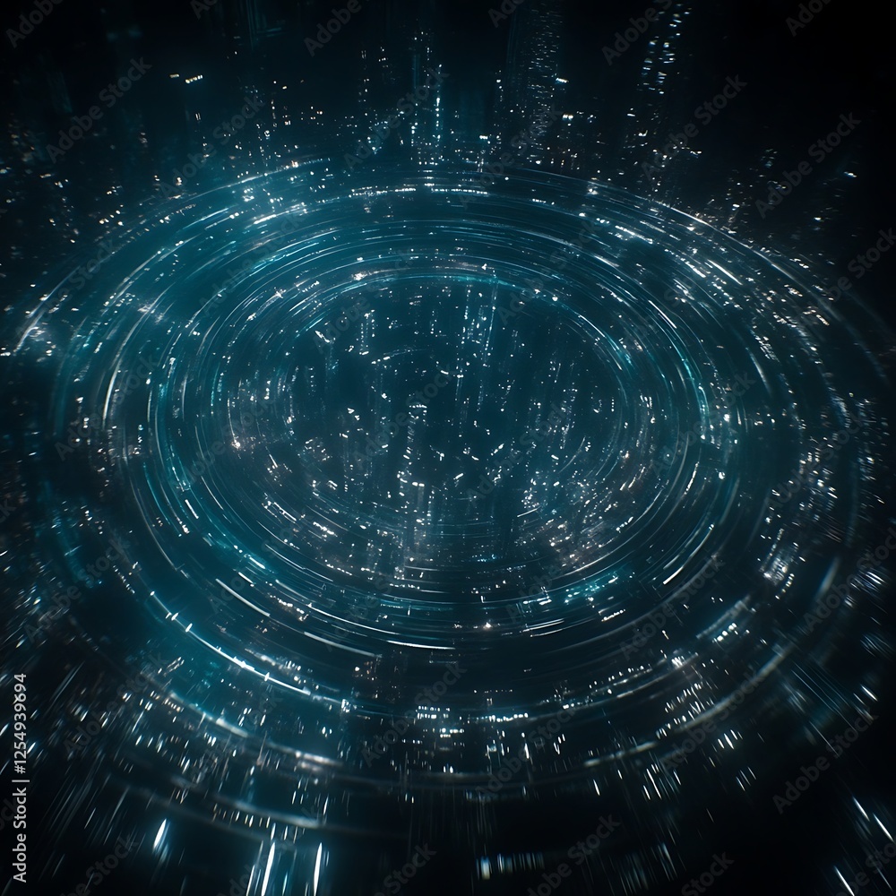 Poster digital vortex of light trails in abstract circular motion glowing spirals and data stream effect