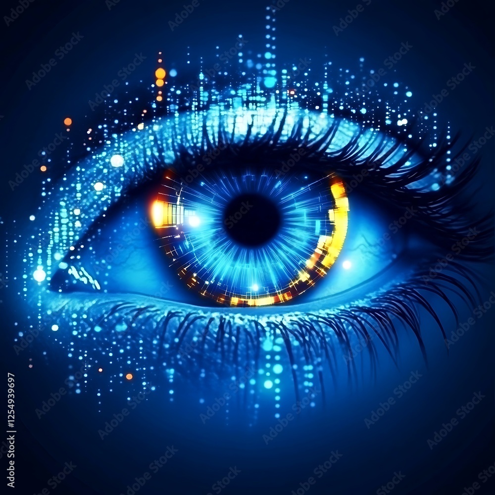 Poster digital vision eye deep learning neural network data flow concept artificial intelligence future tec
