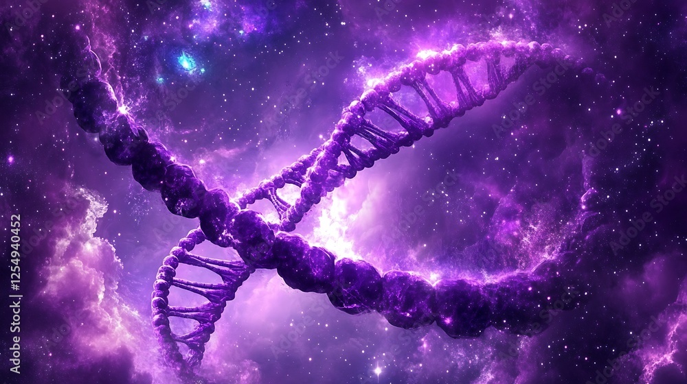 Poster dna structure helix in cosmic nebula fantasy illustration digital art 3d rendering space design