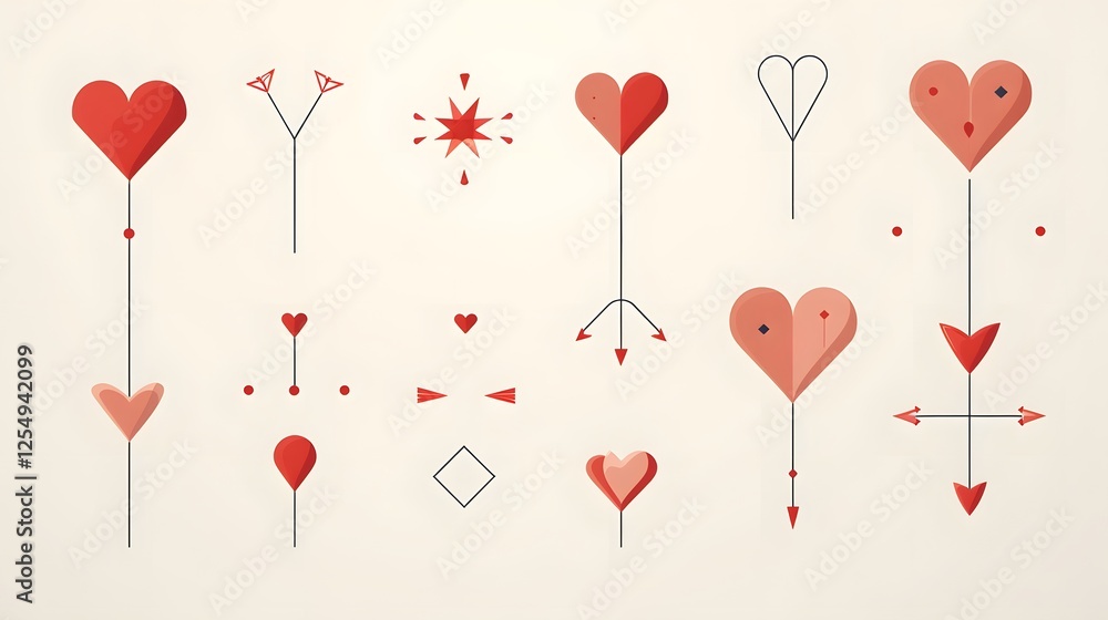 Aufkleber elegant and simplistic line art design featuring symbolic hearts and arrows representing the essence