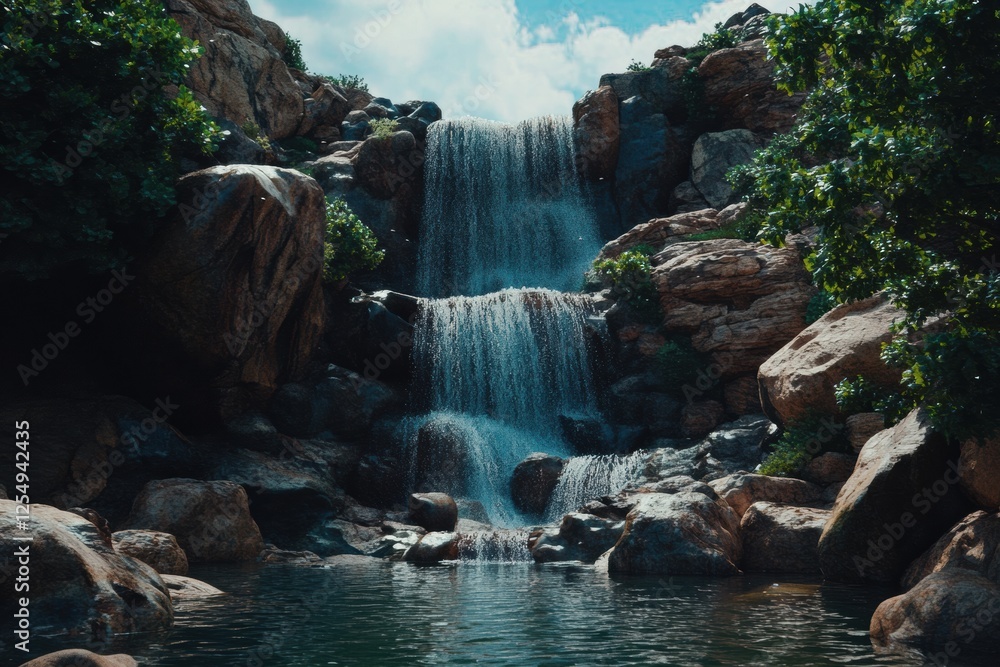 Aufkleber beautiful waterfall cascading over rocks into clear pool in a tranquil natural setting. generative a