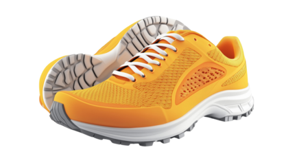 PNG, Sneakers, yellow sneakers, isolated on white background, generated by Generative AI technology.