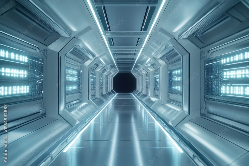 Poster futuristic digital environment a 3d data stream corridor with glowing structures and depth