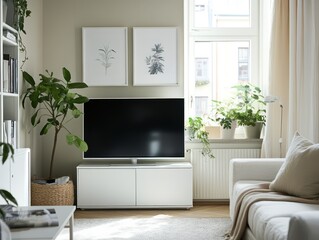 A modern interior of a average middle-class flat, with the usual simple furniture and paintings