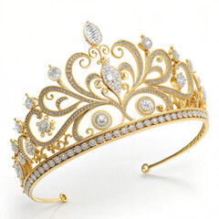 Obraz premium Rococo gold tiara with pearls on white background for royal occasions