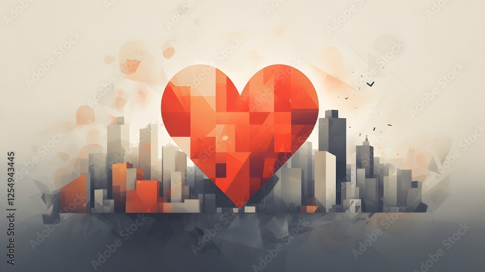 Poster elegant minimalist abstract heart shape design with geometric patterns and influences stylish contem