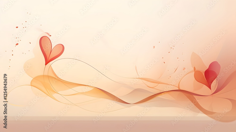 Poster romantic and elegant single line heart with flowing lines and minimalist design for digital cards in