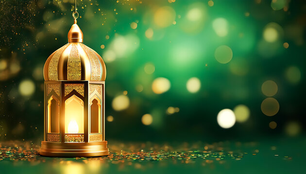 Ramadan kareem poster, celebration lamp lantern. Arabic islam culture festival decoration religious background Traditional muslim invitation card with Crescent moon - Powered by Adobe