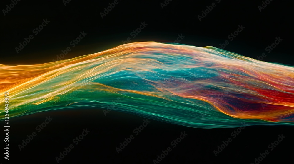 Poster dynamic flowing ribbon of colorful energy against a dark abstract background texture art effect