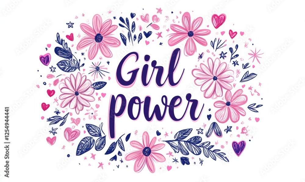 Canvas Prints Girl power - modern calligraphy motivational lettering text with floral and branches doodles.