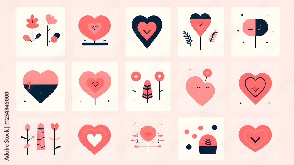 Poster a set of tiny delicate and heart icons with a minimalist modern and elegant style these heart shaped