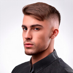 Obraz premium Ritratto di giovane uomo rasato su sfondo bianco