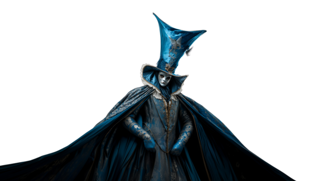 PNG, Carnival. Mardi Gras, man in carnival costume, isolated on white background, created by Generative AI technology.