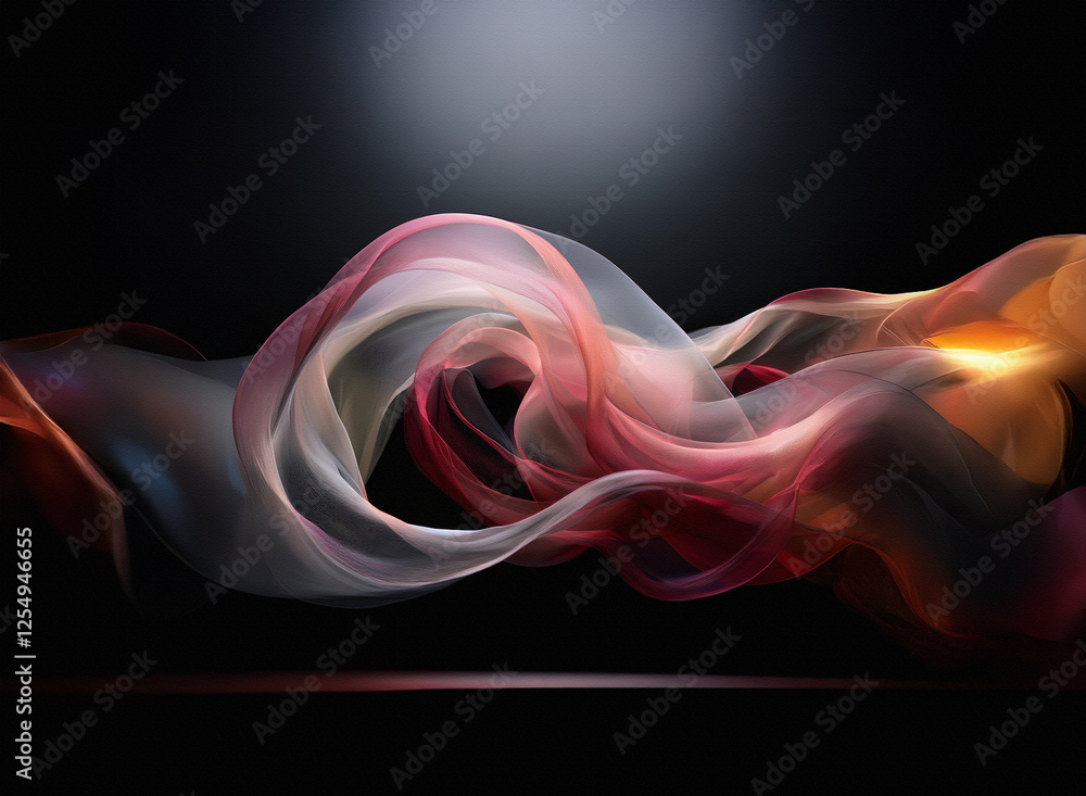 Poster abstract flowing waves of vibrant colors move horizontally against a dark background with a soft spo