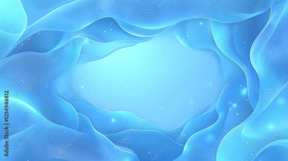 Poster abstract blue waves create a frame with sparkles around it