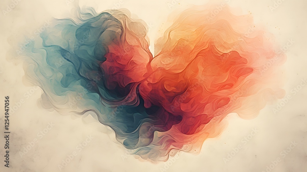 Poster minimalist abstract heart shape design with elegant watercolor textures and geometric patterns creat