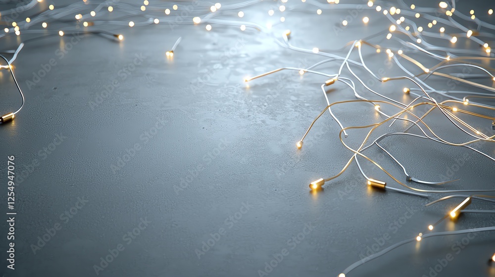 Poster glowing string lights on dark surface, creating a festive and magical ambiance. perfect for modern d