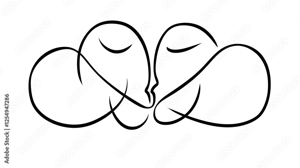 Aufkleber minimalist couple kissing icon created with a single continuous line drawing abstract and simple sil
