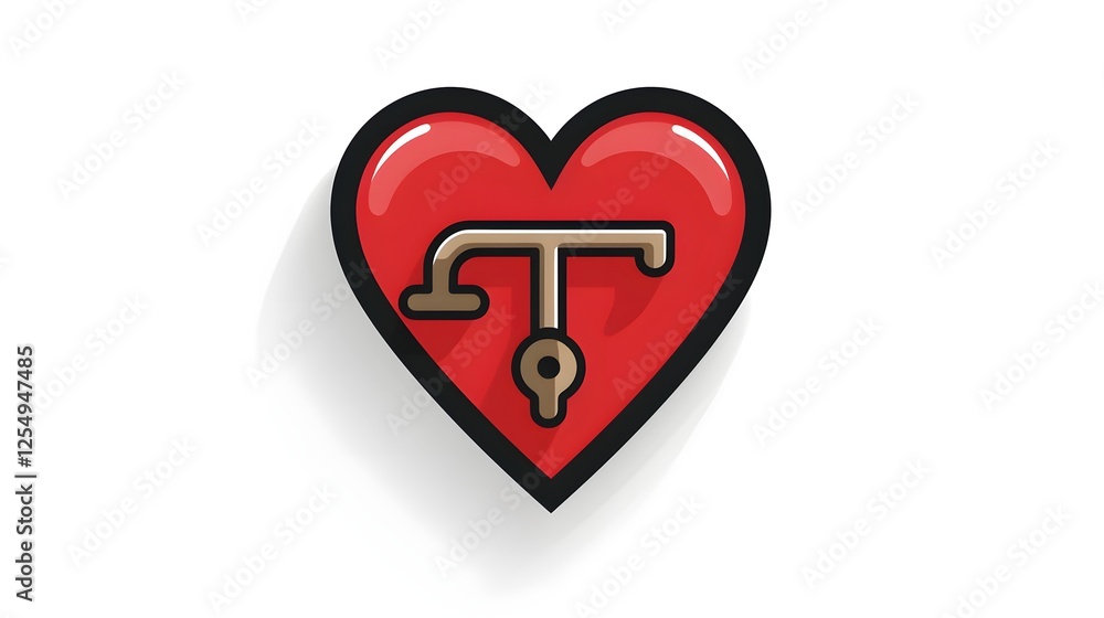 Poster minimalist heart shaped lock and key icon in thin line art style simple graphic design concept repre