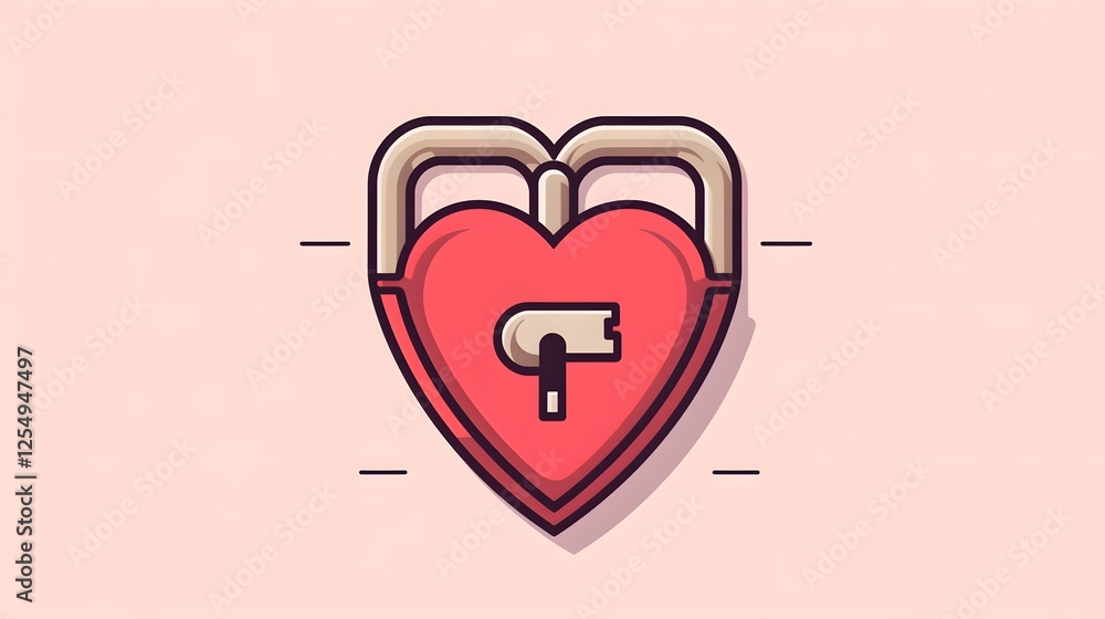 Aufkleber minimalist heart shaped lock and key icon in thin line art style simple graphic symbol representing 