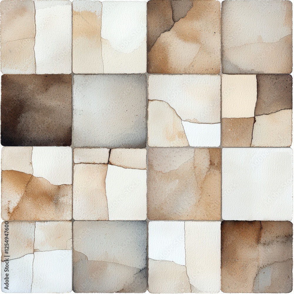 Aufkleber abstract watercolor tiles in neutral tones with soft edges and subtle variations, perfect for backgr