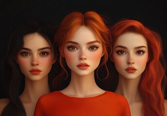 Obraz premium Three Women Standing Together in a Dark Toned Setting