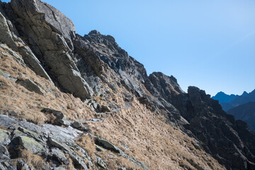 High mountain hiking trail in the High Tatras, Orla Perć.
