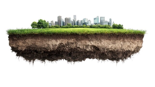 Earth land&nbsp;Soil layers 3D Illustration round soil ground cross&nbsp;section float landscape&nbsp;fantasy floating island