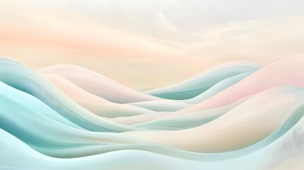 Pastel colored landscape of rolling hills against a light sky