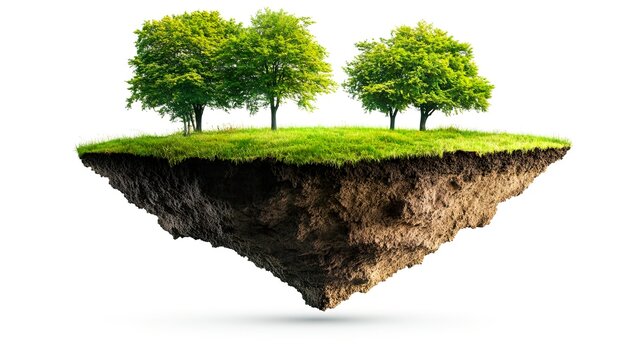 Earth land&nbsp;Soil layers 3D Illustration round soil ground cross&nbsp;section float landscape&nbsp;fantasy floating island