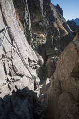 High mountain hiking trail in the High Tatras, Orla Perć.
