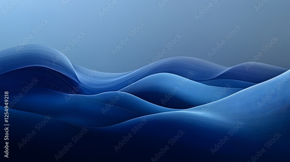 Poster abstract flowing shapes creating smooth undulating blue gradient waves