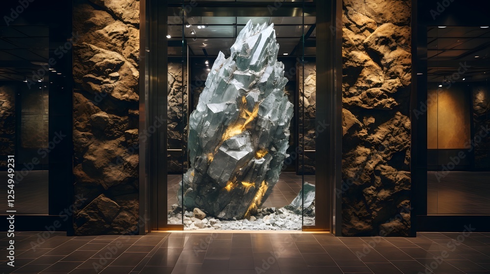 Poster fractured glass elevator door creating captivating visual interplay and architectural intrigue with 