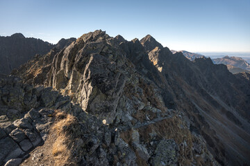 High mountain hiking trail in the High Tatras, Orla Perć.
