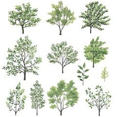 Pattern of collection green forest White background