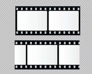 Cinema Film strips reel templates. Retro film strip frame element isolated on transparent background. Video or movie film vintage analog cinema, photograph camera. Abstract vector illustration
