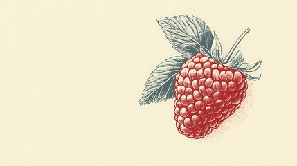 Fresh raspberry illustrations, capturing the natural texture and color of berries, perfect for culinary designs and food packaging, book style art.