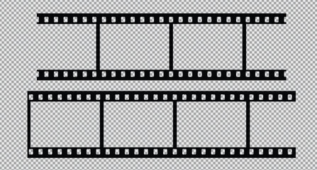 Cinema Film strips reel templates. Retro film strip frame element isolated on transparent background. Video or movie film vintage analog cinema, photograph camera. Abstract vector illustration
