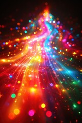 Colorful light trails create a mesmerizing effect in a dark setting with radiant hues and vibrant tones